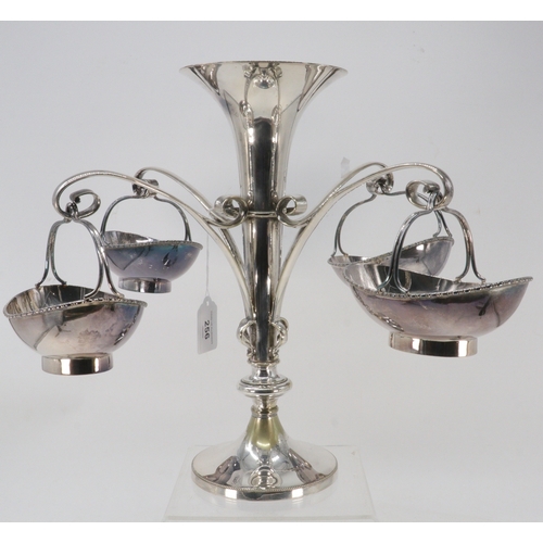 256 - A silver plated epergne with 4 hanging bon bon dishes