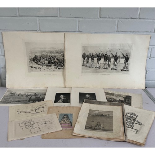 501 - 24 Naval/Military engravings and etchings 18th and 19th Century including Nelson, Napoleon etc toget... 