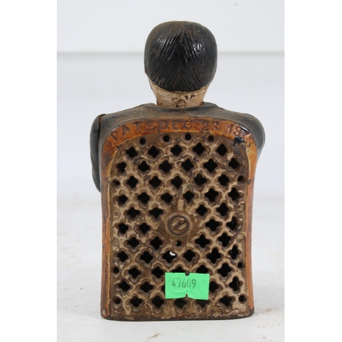 200A - Teannany cast iron money bank dated to base June 8 1875