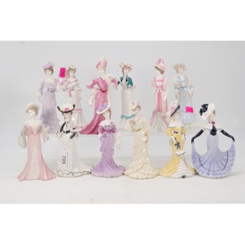 705 - Twelve Coalport lady figurines to include Lady Frances, Florence, Evelyn, Catherine, Grace, Sarah, L... 