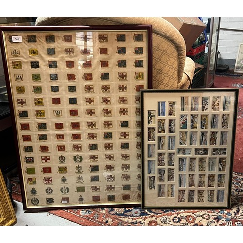 505 - A Framed sheet of silk flags together with framed cigarette cards Ogdens depicting shipping