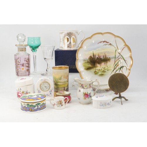 706 - A selection of ceramics and glass to include handpainted scent bottle, a Welfare pourer, antique han... 