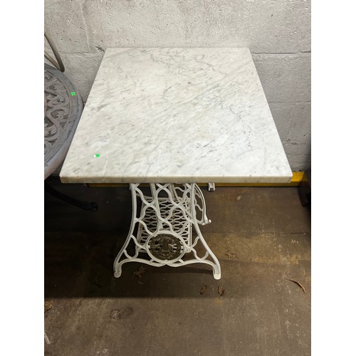 12 - Singer white painted cast treadle with associated marble top