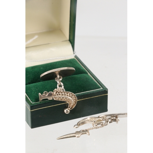 446 - Pair of white metal cufflinks  with Kukri dagger detail