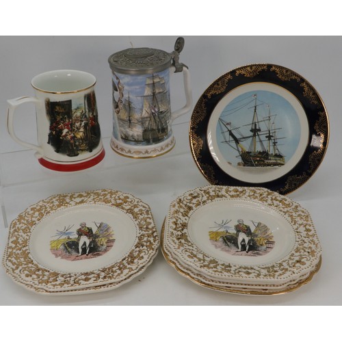 749 - Three Royal Doulton plates The Victory The flag ship of Lord Nelson at Trafalgar largest measures ap... 