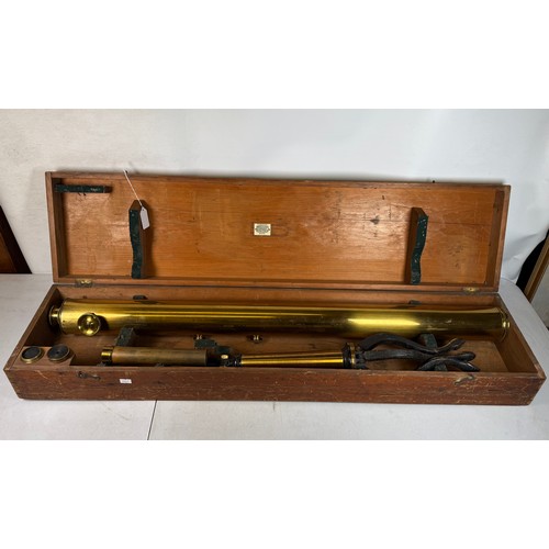 626 - Broadhurst & Clarkson cased telescope with stand and optics in original wooden case