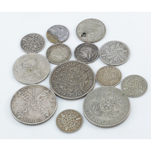 495 - Small quantity of early 20th century silver content coins, including three penny pieces and a solid ... 