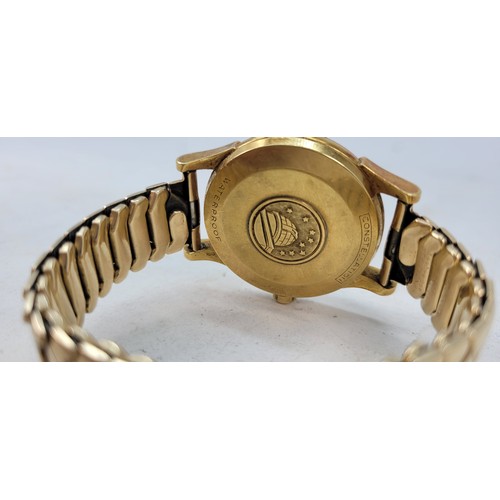 447 - Vintage gents Omega Constellation watch , case set in 18ct gold with later rolled gold expanding str... 