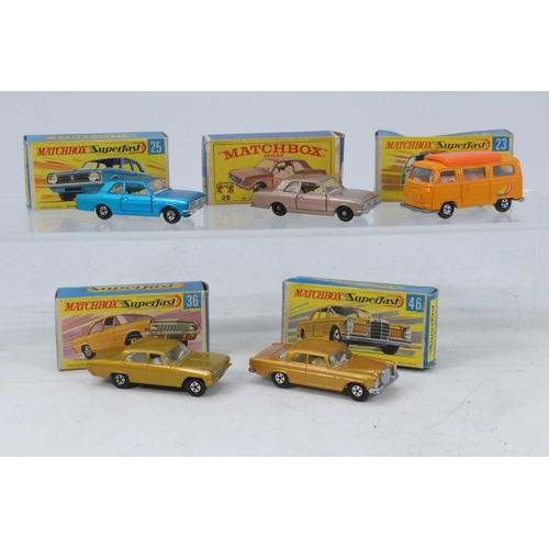 58 - Four boxed matchbox superfast to include 46 Mercedes 300SE, 36 Opel Diplomat, 25 Ford Cortina GT, 23... 