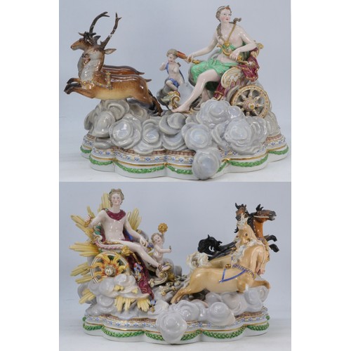 115 - Two large porcelain Meissen figure groups each with removable sections. Luna and Apollo. Both showin... 