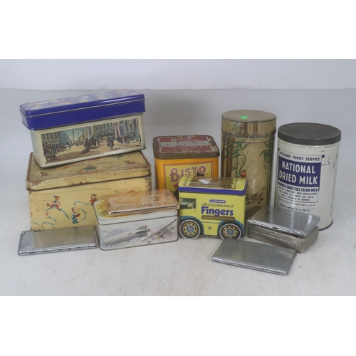 94 - Small selection of vintage and later tins together with a selection of cigarette cases