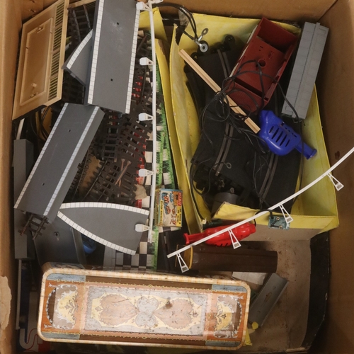 81 - Carton of railway accessories, carriages and loco's to include Scalextric trade/spares/repairs