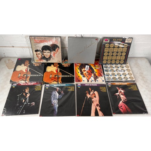347 - Selection of Elvis records to include Elvis Aron Presley anniversary limited edition box set, Memori... 