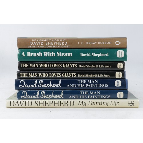 362 - David Shepherd books to include biography with signed insert together with 2 copies of 