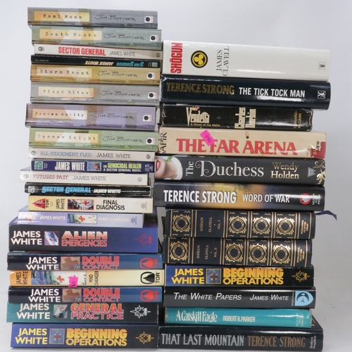 507 - Selection of hardback and paperback novels by James White, also James Clavell etc