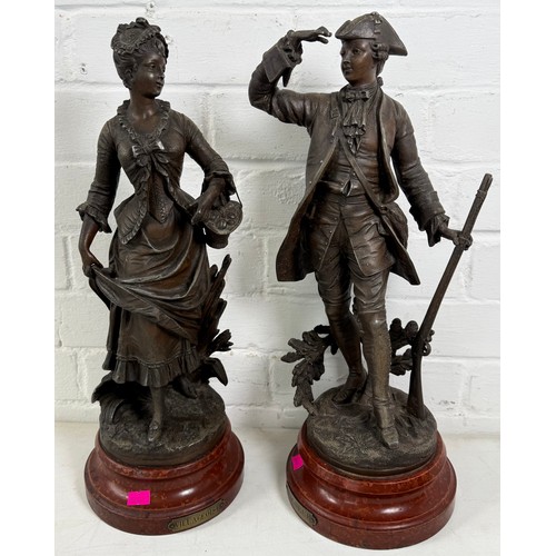 529 - Vintage  pair of spelter figures Seigneur and Villageoise