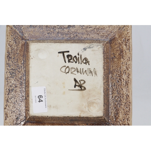 64 - A Toika pottery square dish decorated by Alison Brigden (approx. 19.5cm)