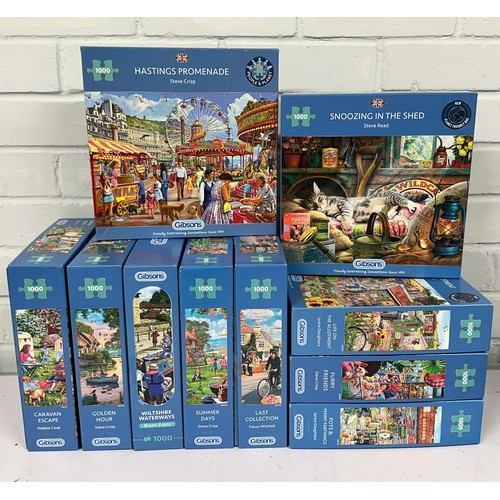 620 - 10 boxed Gibson 1000 piece puzzles (Some are new and sealed others have been retaped and bagged foll... 