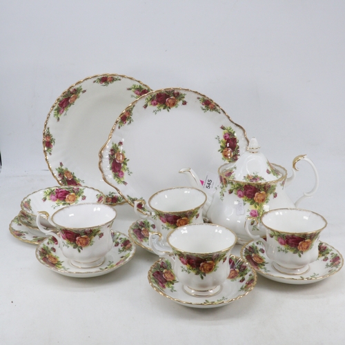 545 - Royal Albert Old Country Roses part tea set to include tea pot, four cups, five saucers, one side pl... 