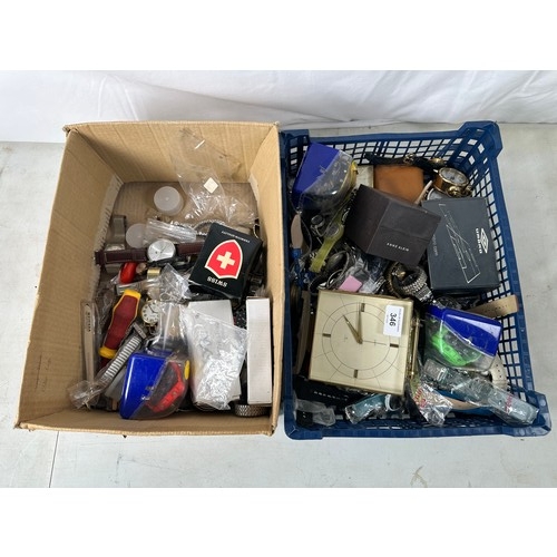 346 - Two cartons of assorted wristwatches, parts, straps etc