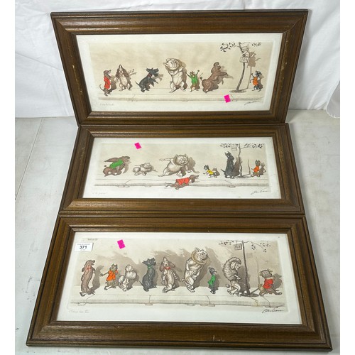371 - Three French framed comical prints of dogs