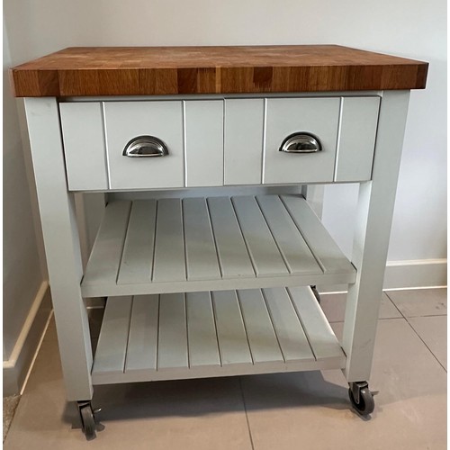 550 - Butchers block trolley with two drawers and shelves by T&G Woodware, Bristol, England