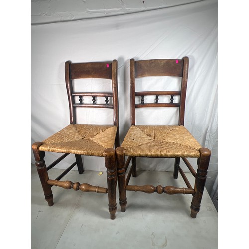 378 - Three antique country chairs together with a mahogany pot cupboard (missing marble top)