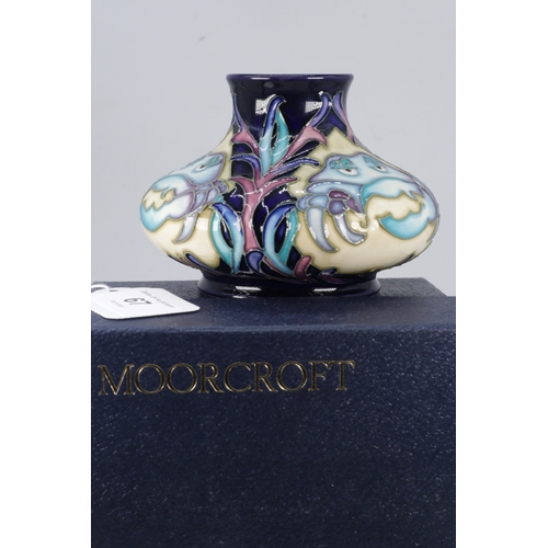80 - Boxed Moorcroft Morrocan Myths crab small vase approx. 8.5cm high
