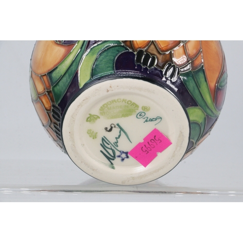 116 - A boxed Moorcroft Vase decorated with Owls signed N Slaney? to base dated 2009 (approx. height 12cm)