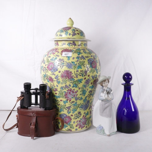 623 - Large Chinese ginger jar with cover, (damaged to the top rim pieces are present) together with a Nao... 