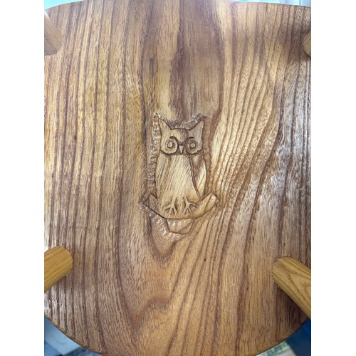 665 - Hand made carved wooden chair rocking horse and a wooden dolls crib, Marked with an Owl