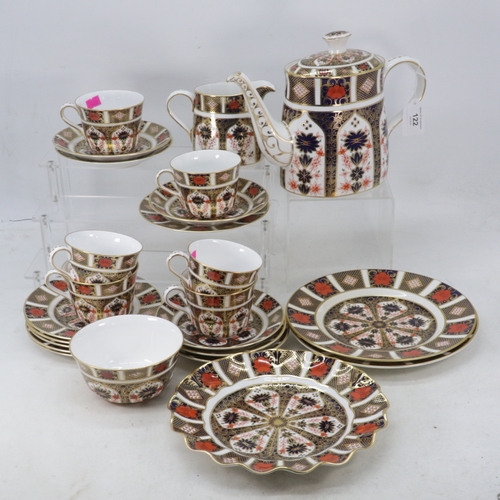 122 - Royal Crown Derby Imari 1128 pattern tea set for six comprising Tea pot, Six cups and saucers, milk ... 
