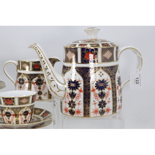 122 - Royal Crown Derby Imari 1128 pattern tea set for six comprising Tea pot, Six cups and saucers, milk ... 