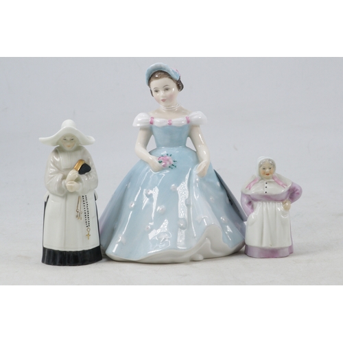 136 - Royal Doulton Bridesmaid figurine together with two Worcester candle snuffers