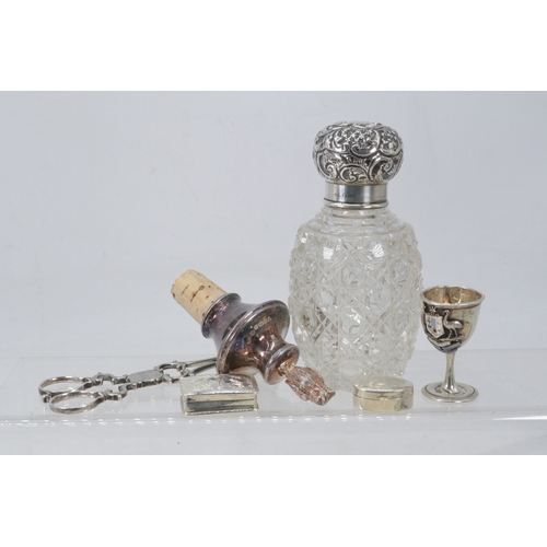 29 - Antique silver topped scent bottle, silver miniature trophy Australia Adelaide Queen City of the Sou... 