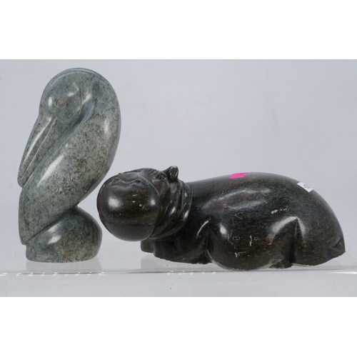 314 - Soapstone? hippo together with a Pelican