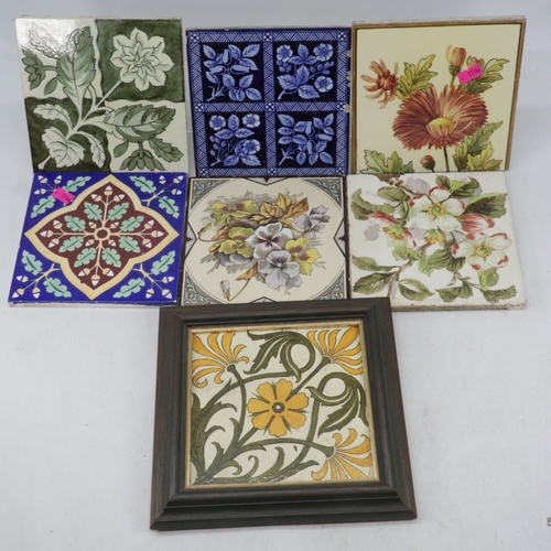 336 - Selection of antique ceramic tiles including Doulton Lambeth
