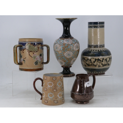 441 - Doulton Lambeth vase, Royal Doulton vase, Tyg, tankard and a jug