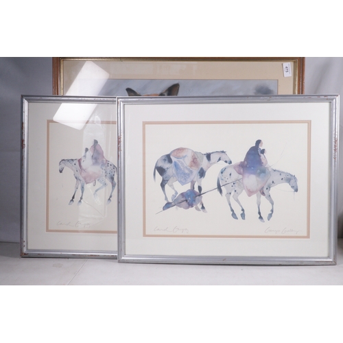 475 - Framed picture of a German shepherd dog, Two framed prints by Carol Grigg