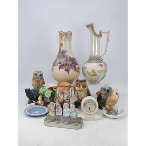 621 - Selection of ceramics to include Doulton Pitcher, Doulton Vase with damage to the pierced top, owl o... 