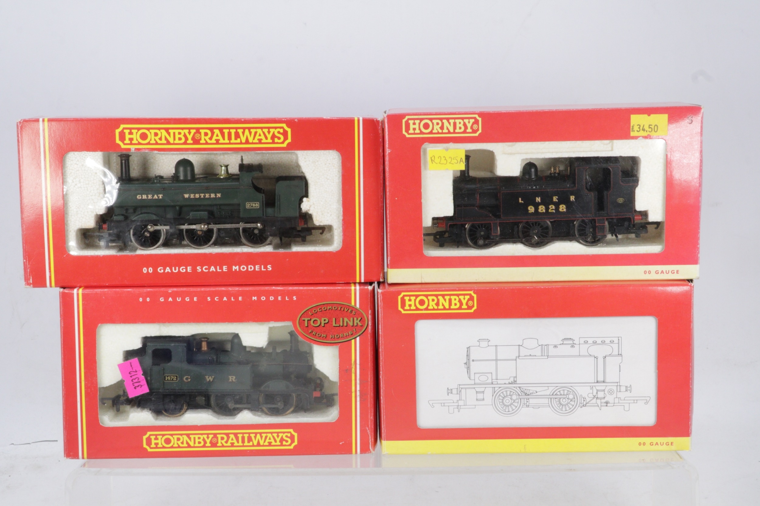 Four Boxed Hornby locomotives to include R2325A Class J83, R2026A GWR ...