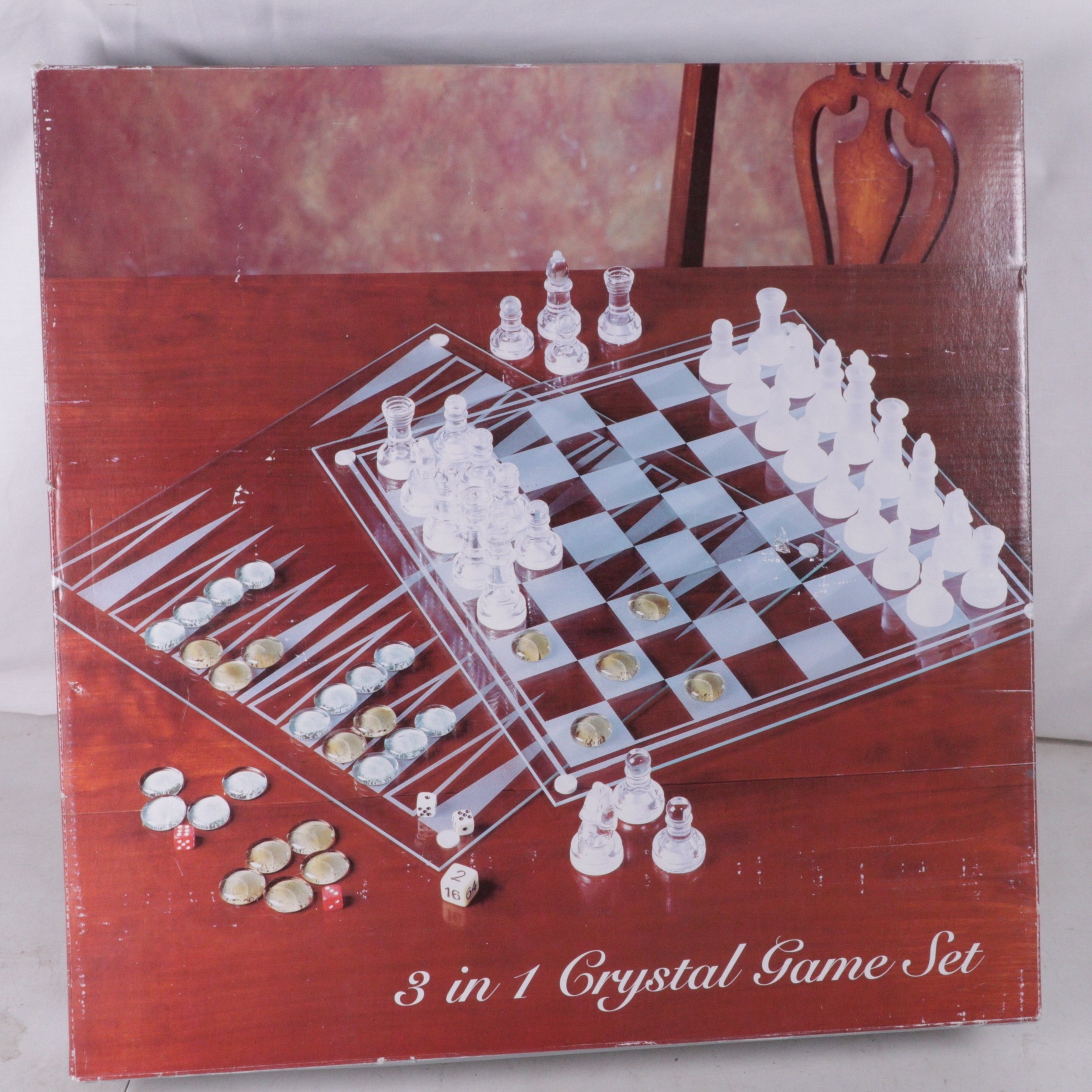 Three in one crystal games set comprising Chess, Backgammon, chess ...