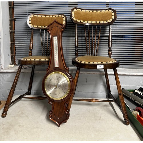750 - Pair of spindle back side chairs with barometer