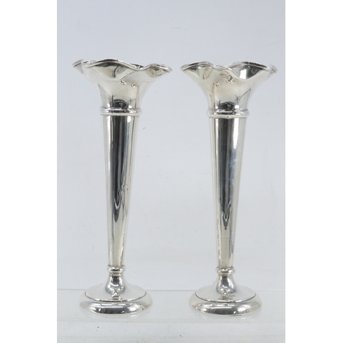12 - Pair of tall Silver hallmarked trumpet vases (weighted) (approx. height 26cm)
