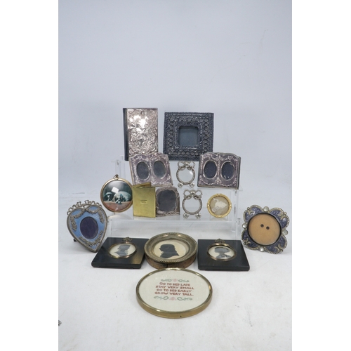 23 - Silver fronted address book, small silver fronted jewel frame x2, some silhouettes