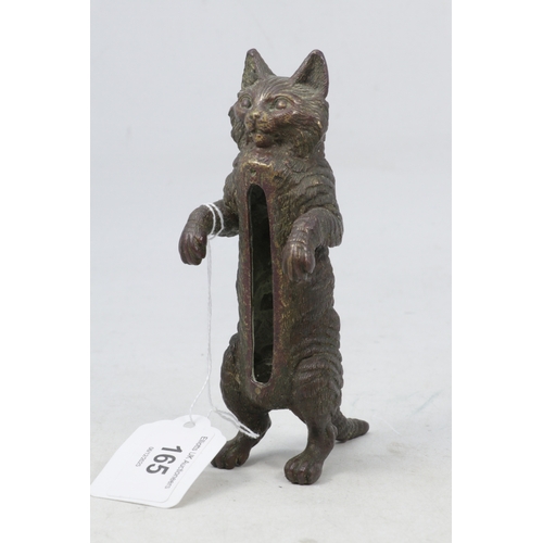 62 - A Geshultz? bronze Louis Wain style cat missing cover or attachment from the front