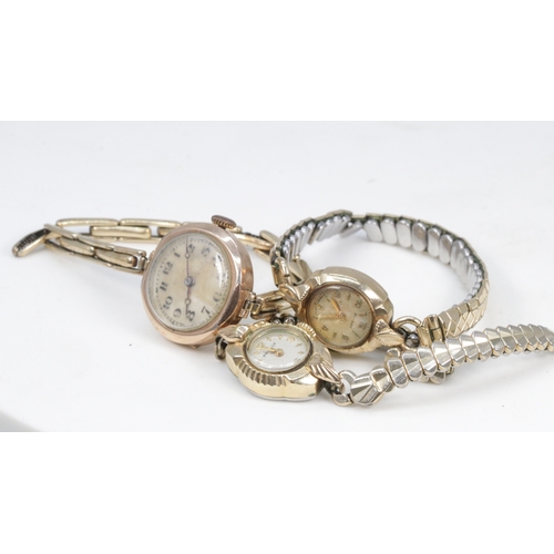 150 - Two 9ct gold ladies wristwatch and one other ladies wristwatch