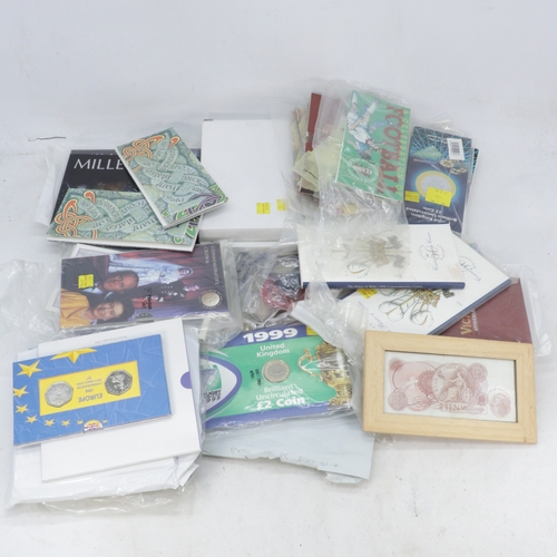205 - Large quantity of coins, Royal Mint sets including 2x 1997 Deluxe year sets, 4x Five pound Millenniu... 