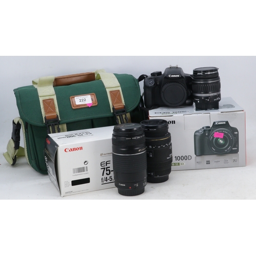 222 - Canon EOS1000D with 18-55mm kit lens together with 75-300mm EF lens, 28-80mm, Sigma 70mm macro lens ... 