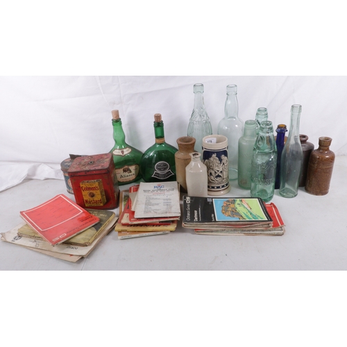 275 - Selection of vintage bottles and tins, maps etc